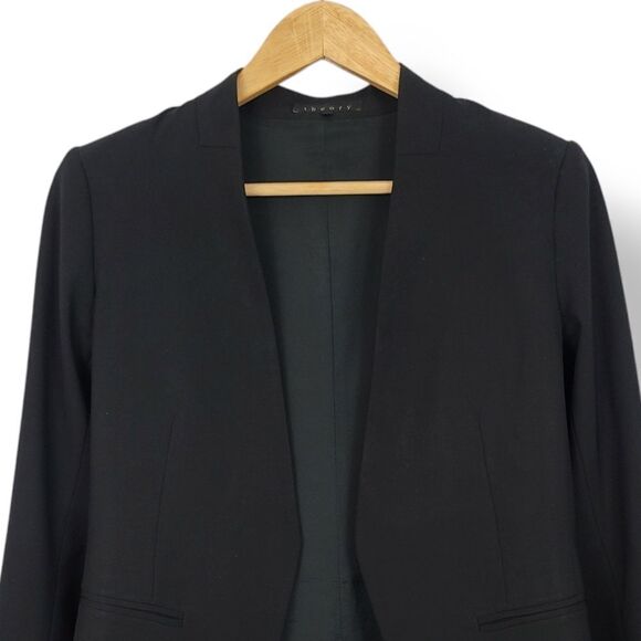Theory Lanai Collarless Wool Blend Blazer Jacket in Black Size 2 - Picture 5 of 12